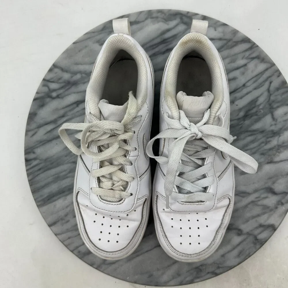 Nike Court Borough Shoes Youth Big Kid 4Y Triple White Leather Low Top Lace